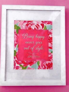 Lilly Pulitzer Pink and Green Floral Quote Print. 8x10 print in 11x14 frame.